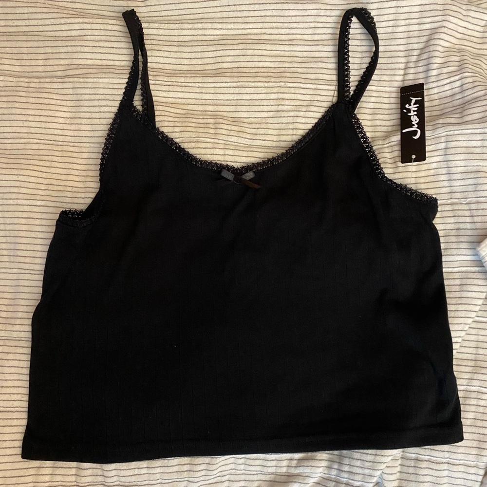 Justify Cami Pointelle Cropped Black Women's Tank Top